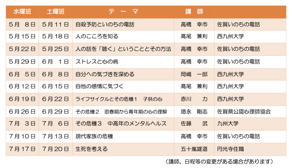 2024年度佐賀いのちの電話相談員養成講座（カウンセリング公開講座）